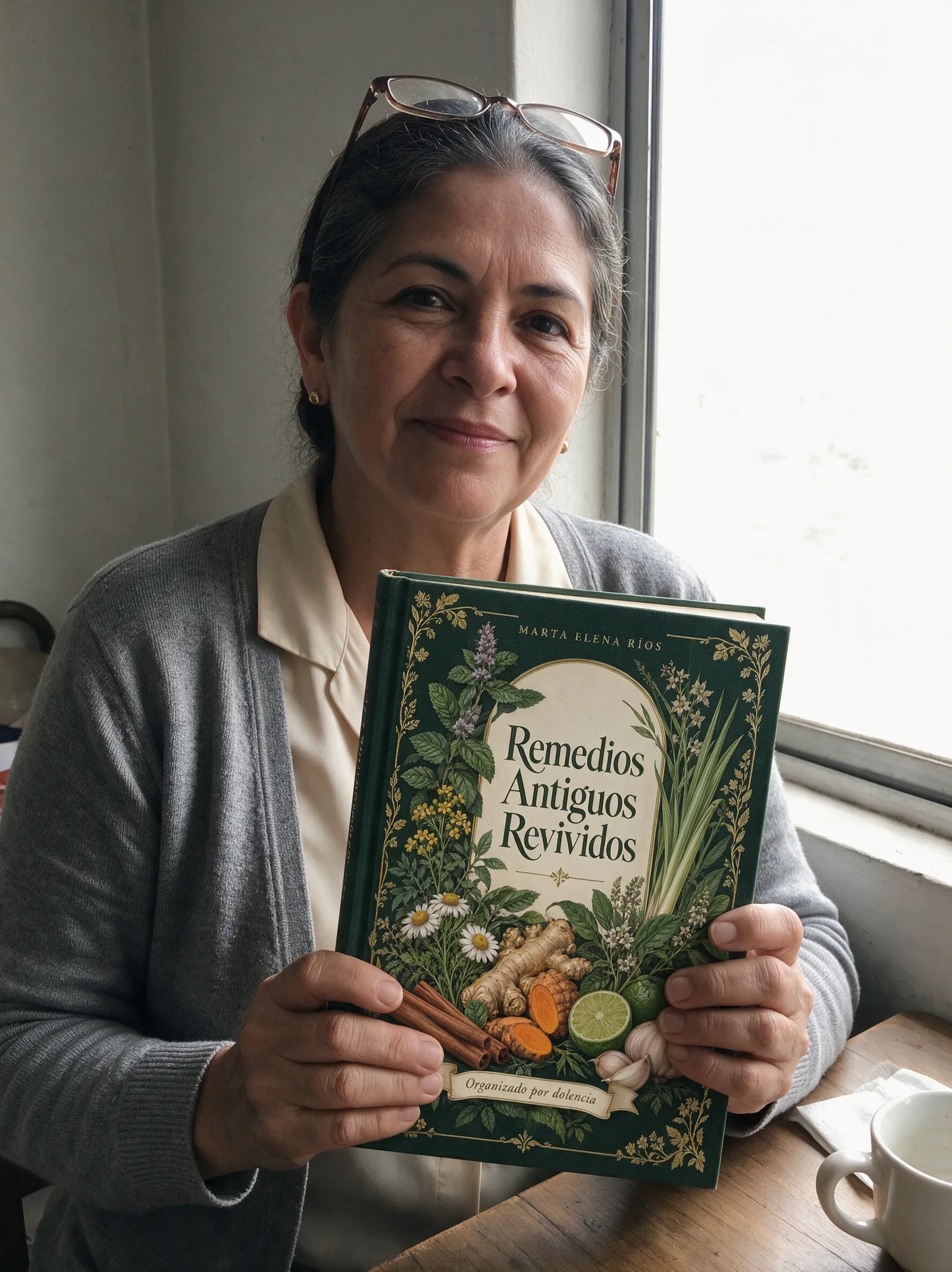 Marta muestra su libro Remedios Antiguos Revividos
