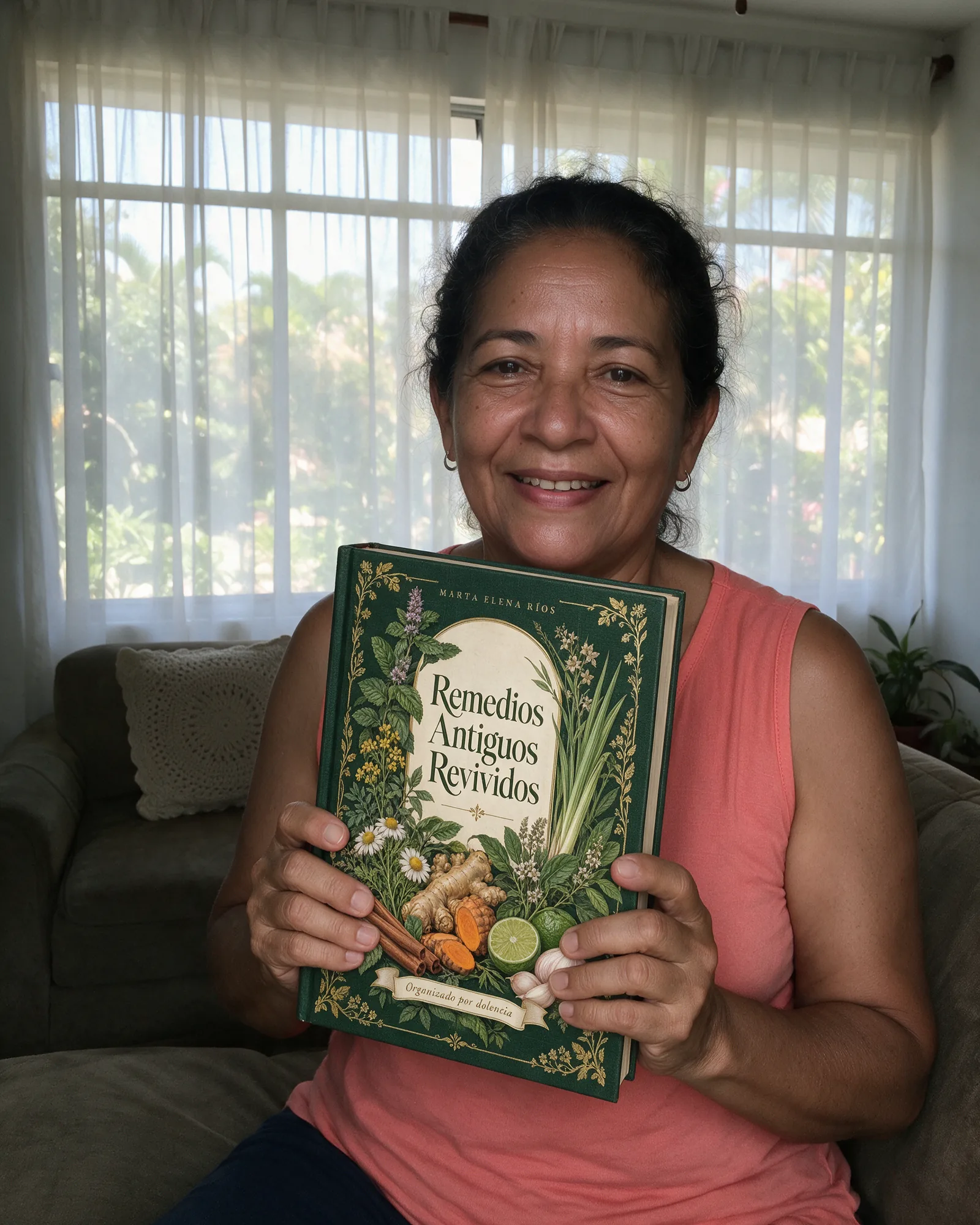 Rosa Elena, 58 años, con el libro en las manos