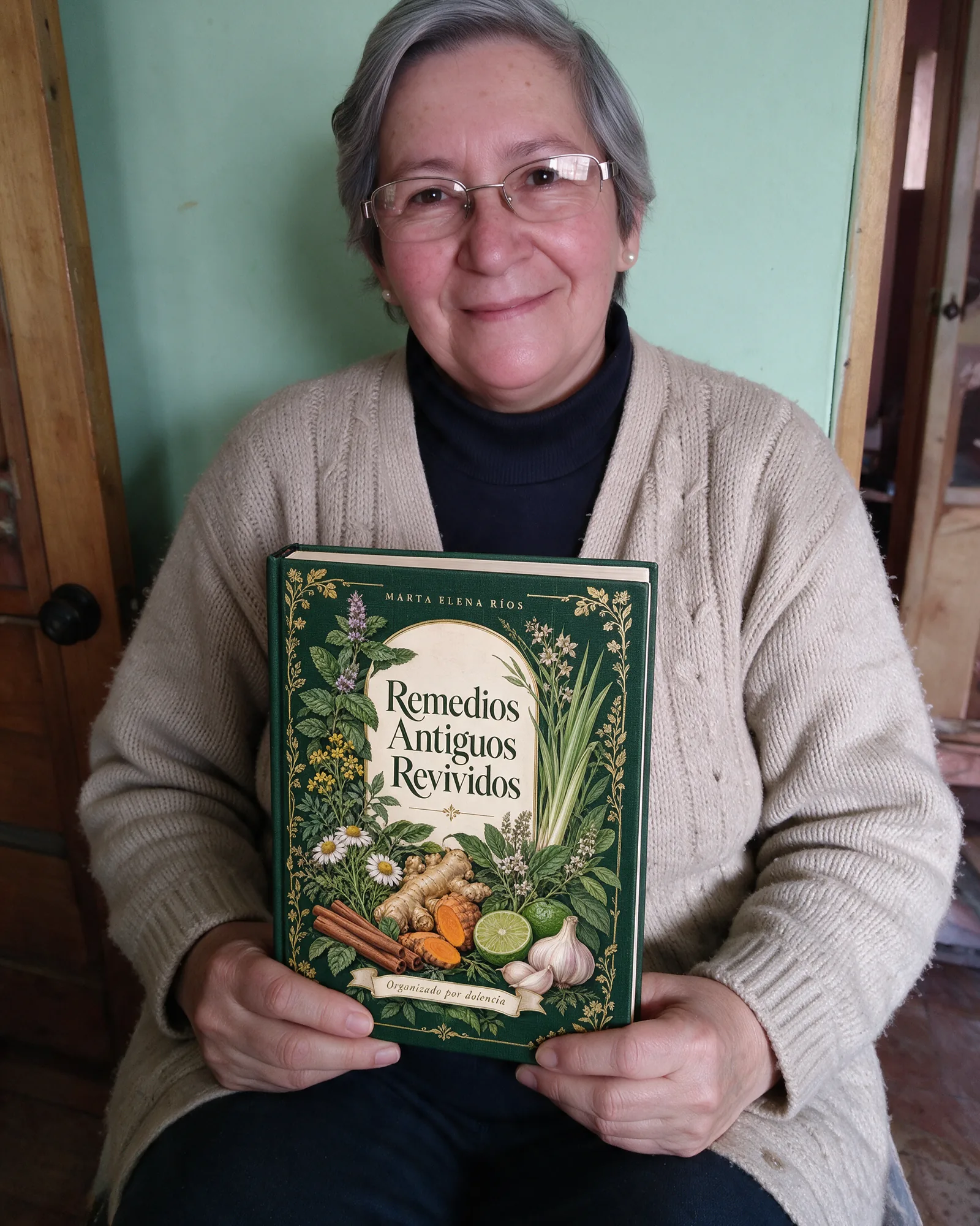 Blanca Inés, 61 años, con el libro en las manos